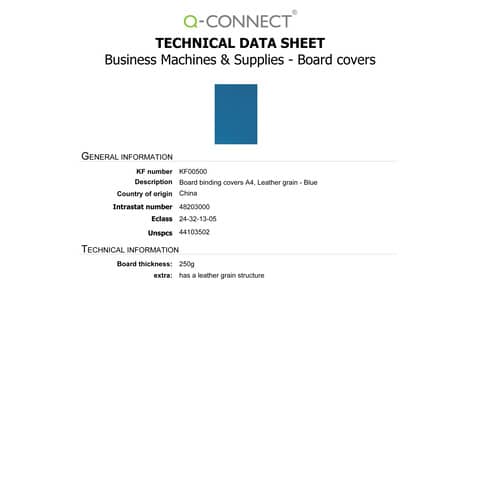 Copertina per rilegatura Q-Connect A4 250 g/m² blu goffrato Conf. 100 pezzi - KF00500